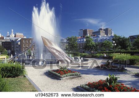 Quebec City, Canada, Quebec, Fountain in a city park in Quebec City. View Large Photo Image Stock Image - Quebec City, Canada, Quebec, Fountain in a city park in Quebec City.. Fotosearch