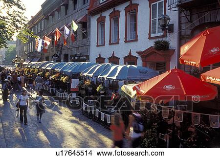 Quebec City, Canada, Quebec, Outdoor cafTs and restaurants along Rue Ste. Anne in Old Quebec. View Large Photo Image Picture - Quebec City, Canada, Quebec, Outdoor cafTs and restaurants along Rue Ste. Anne in Old Quebec.. Fotosearch
