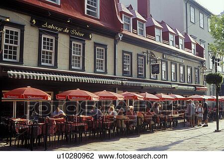 Quebec City, Canada, Quebec, Outdoor cafTs and restaurants along Rue Ste. Anne in Old Quebec. View Large Photo Image Stock Image - Quebec City, Canada, Quebec, Outdoor cafTs and restaurants along Rue Ste. Anne in Old Quebec.. Fotosearch
