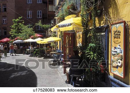 Quebec City, Canada, Quebec, Outdoor cafT and restaurant at Quartier Petit-Champlain in Vieux Quebec (Old Quebec). View Large Photo Image Stock Image - Quebec City, Canada, Quebec, Outdoor cafT and restaurant at Quartier Petit-Champlain in Vieux Quebec (Old Quebec).. Fotosearch