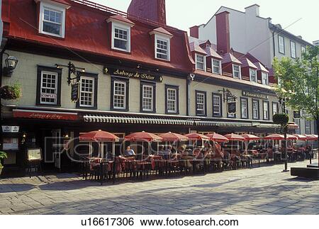 Quebec City, Canada, Quebec, Outdoor cafTs and restaurants along Rue Ste. Anne in Old Quebec. View Large Photo Image Stock Photograph - Quebec City, Canada, Quebec, Outdoor cafTs and restaurants along Rue Ste. Anne in Old Quebec.. Fotosearch