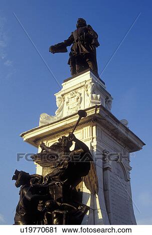 Quebec City, Canada, Quebec, Samuel de Champlain Monument (Monument Champlain) along Dufferin Terrace in Vieux Quebec (Old Quebec). View Large Photo Image Stock Image - Quebec City, Canada, Quebec, Samuel de Champlain Monument (Monument Champlain) along Dufferin Terrace in Vieux Quebec (Old Quebec).. Fotosearch