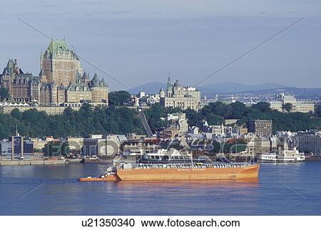 Quebec City, Canada, Quebec, Scenic view of Old Quebec (Vieux Quebec) and the Chateau Frontenac along the St. Lawrence River (Fleuve Saint-Laurent) from Levis. View Large Photo Image Stock Image - Quebec City, Canada, Quebec, Scenic view of Old Quebec (Vieux Quebec) and the Chateau Frontenac along the St. Lawrence River (Fleuve Saint-Laurent) from Levis.. Fotosearch