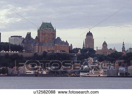 Quebec City, Canada, Quebec, Scenic view of Old Quebec (Vieux Quebec) and the Chateau Frontenac along the St. Lawrence River (Fleuve Saint-Laurent) from Levis. View Large Photo Image Stock Photo - Quebec City, Canada, Quebec, Scenic view of Old Quebec (Vieux Quebec) and the Chateau Frontenac along the St. Lawrence River (Fleuve Saint-Laurent) from Levis.. Fotosearch