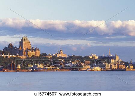 Quebec City, Canada, Quebec, Scenic view of Old Quebec (Vieux Quebec) and the Chateau Frontenac along the St. Lawrence River (Fleuve Saint-Laurent) from Levis. View Large Photo Image Stock Photo - Quebec City, Canada, Quebec, Scenic view of Old Quebec (Vieux Quebec) and the Chateau Frontenac along the St. Lawrence River (Fleuve Saint-Laurent) from Levis.. Fotosearch