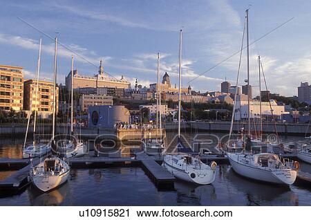 Quebec City, Quebec, Canada, Downtown skyline of Quebec City from the marina in the harbor. View Large Photo Image Stock Image - Quebec City, Quebec, Canada, Downtown skyline of Quebec City from the marina in the harbor.. Fotosearch