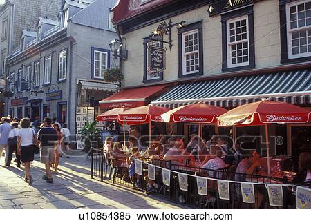 Quebec City, Quebec, Canada, Outdoor cafTs and restaurants along Rue Ste. Anne in Old Quebec. View Large Photo Image Stock Photography - Quebec City, Quebec, Canada, Outdoor cafTs and restaurants along Rue Ste. Anne in Old Quebec.. Fotosearch