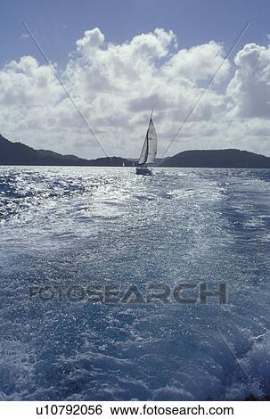 Stock Photograph -  sailboat, Jost Van Dyke, British Virgin Islands, Caribbean, BVI, Sailing on the Caribbean Sea.. Fotosearch