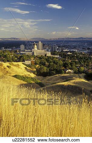 Stock Image -  Salt Lake City, UT, Utah, Aerial view of downtown skyline of Salt Lake City.. Fotosearch