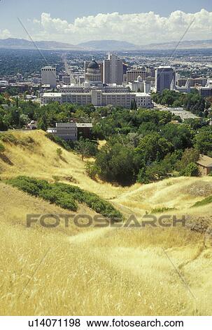 Stock Photo -  Salt Lake City, UT, Utah, Aerial view of downtown skyline of Salt Lake City.. Fotosearch