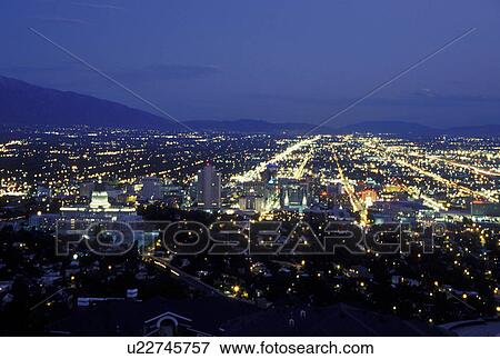 Salt Lake City, UT, Utah, Aerial view of downtown skyline of Salt Lake City in the evening. View Large Photo Image Stock Photo - Salt Lake City, UT, Utah, Aerial view of downtown skyline of Salt Lake City in the evening.. Fotosearch