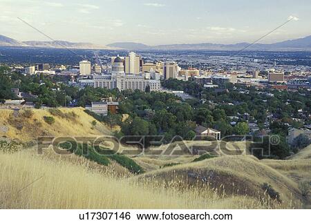 Salt Lake City, UT, Utah, Aerial view of downtown skyline of Salt Lake City. View Large Photo Image Stock Photograph - Salt Lake City, UT, Utah, Aerial view of downtown skyline of Salt Lake City.. Fotosearch