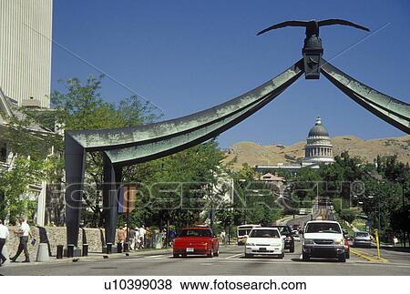 Salt Lake City, UT, Utah, Eagle Gate, downtown, State Street View Large Photo Image Stock Photo - Salt Lake City, UT, Utah, Eagle Gate, downtown, State Street. Fotosearch