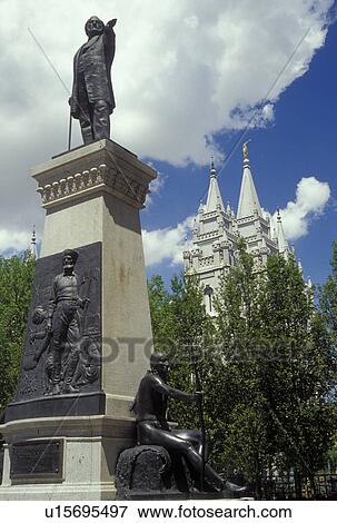 Salt Lake City, UT, Utah, Temple Square, Mormon Temple, Brigham Young Statue View Large Photo Image Stock Photo - Salt Lake City, UT, Utah, Temple Square, Mormon Temple, Brigham Young Statue. Fotosearch