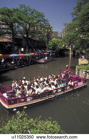 Stock Image -  San Antonio, TX, Texas, Paseo Del Rio, The Riverwalk, Yanaguana Cruise, sightseeing tour boat. Fotosearch