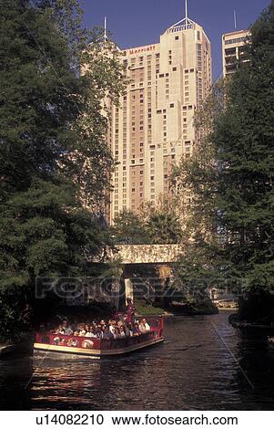 Stock Image -  San Antonio, TX, Texas, Paseo Del Rio, The Riverwalk, Yanaguana Cruise, sightseeing tour boat. Fotosearch