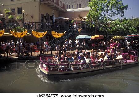 Stock Photo -  San Antonio, TX, Texas, Paseo Del Rio, The Riverwalk, Yanaguana Cruise, sightseeing tour boat. Fotosearch