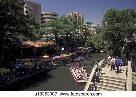 Stock Photo -  San Antonio, TX, Texas, Paseo Del Rio, The Riverwalk, Yanaguana Cruise, sightseeing tour boat. Fotosearch