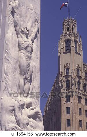 Stock Photography -  San Antonio, TX, Texas, The Alamo Cenotaph (1936) Monument, Emily Morgan Ramada Hotel. Fotosearch