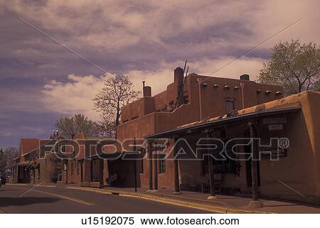 Stock Photography -  Santa Fe, NM, New Mexico, Shops along Old Santa Fe Trail. Fotosearch