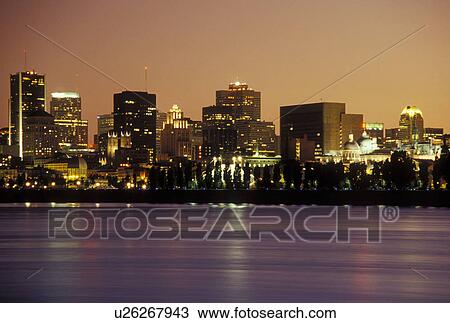 skyline, Montreal, Canada, Quebec, Skyline of downtown Montreal along the St. Lawrence River (Fleuve Saint-Laurent) in the evening. View Large Photo Image Stock Image - skyline, Montreal, Canada, Quebec, Skyline of downtown Montreal along the St. Lawrence River (Fleuve Saint-Laurent) in the evening.. Fotosearch