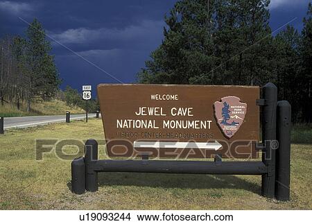 South Dakota, SD, Black Hills National Forest, Jewel Cave National Monument, entrance sign View Large Photo Image Picture - South Dakota, SD, Black Hills National Forest, Jewel Cave National Monument, entrance sign. Fotosearch