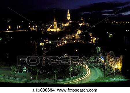 Switzerland, Bern, Europe, Berne, Scenic view of the city of Bern in the evening in the Canton of Bern. View Large Photo Image Picture - Switzerland, Bern, Europe, Berne, Scenic view of the city of Bern in the evening in the Canton of Bern. . Fotosearch