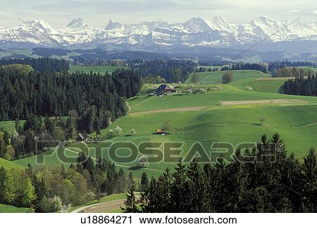 Switzerland, Emmental, Bern, Affoltern, Europe, Scenic view of the countryside of the Emmental Region and the Alps in the spring in the Canton of Bern. View Large Photo Image Stock Image - Switzerland, Emmental, Bern, Affoltern, Europe, Scenic view of the countryside of the Emmental Region and the Alps in the spring in the Canton of Bern. . Fotosearch