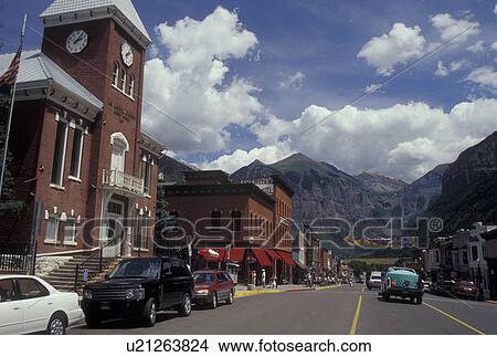 Telluride, CO, Colorado, San Juan National Forest, San Juan Mountains, Downtown Telluride, resort town View Large Photo Image Picture - Telluride, CO, Colorado, San Juan National Forest, San Juan Mountains, Downtown Telluride, resort town. Fotosearch