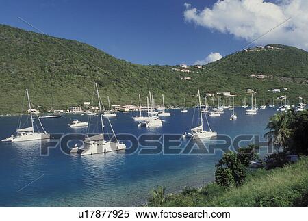 Stock Photography -  Tortola, West End, Sopers Hole, British Virgin Islands, Caribbean, BVI, Catamarans buoyed at Sopers Hole at Frenchman's Cay on the island of Tortola.. Fotosearch