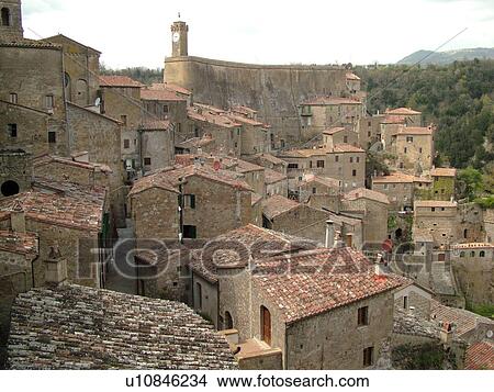 Toscana, Tuscany, Italy, Sorano, Europe, View of the rooftops and old buildings in the medieval city of Sorano in Tuscany. View Large Photo Image Picture - Toscana, Tuscany, Italy, Sorano, Europe, View of the rooftops and old buildings in the medieval city of Sorano in Tuscany.. Fotosearch