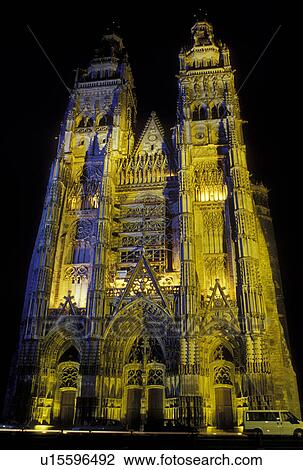 Tours, France, Loire Valley, Loire Castle Region, Europe, Indre-et-Loire, Centre, Cathedrale St. Gatien in the city of Tours at night. View Large Photo Image Stock Image - Tours, France, Loire Valley, Loire Castle Region, Europe, Indre-et-Loire, Centre, Cathedrale St. Gatien in the city of Tours at night.. Fotosearch