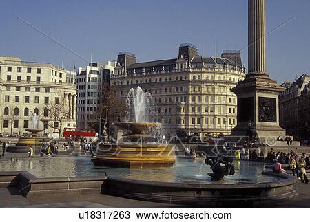 Stock Image -  Trafalger Square, London, England, Great Britain, United Kingdom, Europe, Nelson's Column (172 feet) at Trafalger Square in downtown London.. Fotosearch