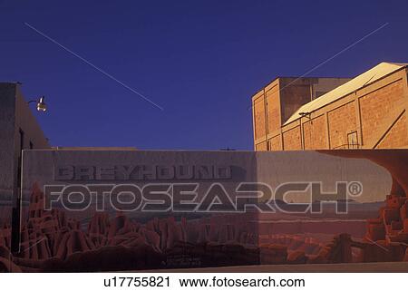 Stock Image -  Tucson, AZ, Arizona, Greyhound Mural at the Greyhound Bus Terminal in downtown. Fotosearch