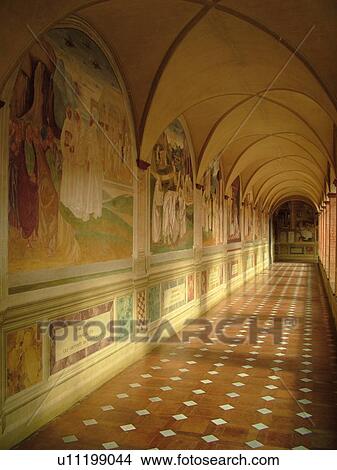 Tuscany, Italy, Buonconvento, Monte Oliveto Maggiore, Toscana, Europe, Frescoes inside the arcade of the Abbazia di Monte Oliveto Maggiore. View Large Photo Image Picture - Tuscany, Italy, Buonconvento, Monte Oliveto Maggiore, Toscana, Europe, Frescoes inside the arcade of the Abbazia di Monte Oliveto Maggiore.. Fotosearch