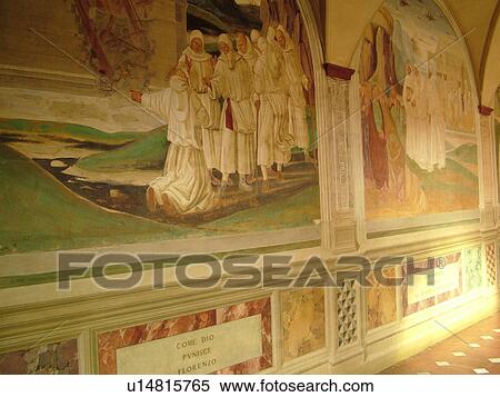 Stock Photography -  Tuscany, Italy, Buonconvento, Monte Oliveto Maggiore, Toscana, Europe, Frescoes inside the Abbazia di Monte Oliveto Maggiore.. Fotosearch