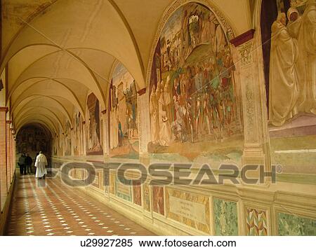 Tuscany, Italy, Buonconvento, Monte Oliveto Maggiore, Toscana, Europe, Frescoes inside the arcade of the Abbazia di Monte Oliveto Maggiore. View Large Photo Image Stock Photography - Tuscany, Italy, Buonconvento, Monte Oliveto Maggiore, Toscana, Europe, Frescoes inside the arcade of the Abbazia di Monte Oliveto Maggiore.. Fotosearch