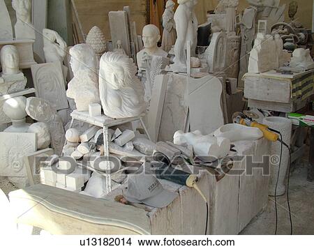 Tuscany, Italy, Carrara, Toscana, Europe, Sculptures made of white marble in Monfroni's workshop in the town of Carrara. View Large Photo Image Picture - Tuscany, Italy, Carrara, Toscana, Europe, Sculptures made of white marble in Monfroni's workshop in the town of Carrara.. Fotosearch