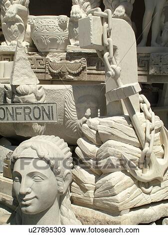 Stock Image -  Tuscany, Italy, Carrara, Toscana, Europe, Sculptures and crafts made of white marble by Monfroni from Carrara.. Fotosearch