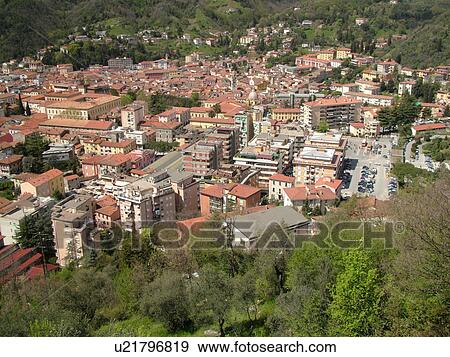 Stock Photo -  Tuscany, Italy, Carrara, Toscana, Europe, Scenic view of the town of Carrara, capital of white marble.. Fotosearch