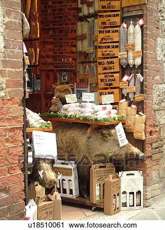 Tuscany, Italy, San Gimignano, Toscana, Europe, Wild boar meats for sale in a specialty shop in the medieval town of San Gimignano. View Large Photo Image Stock Image - Tuscany, Italy, San Gimignano, Toscana, Europe, Wild boar meats for sale in a specialty shop in the medieval town of San Gimignano.. Fotosearch