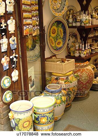 Tuscany, Italy, San Gimignano, Toscana, Europe, Ceramic pottery displayed at a local store in the medieval town of San Gimignano. View Large Photo Image Stock Photo - Tuscany, Italy, San Gimignano, Toscana, Europe, Ceramic pottery displayed at a local store in the medieval town of San Gimignano.. Fotosearch