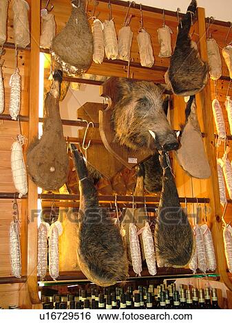 Tuscany, Italy, San Gimignano, Toscana, Europe, Wild boar meats for sale in a specialty shop in the medieval town of San Gimignano. View Large Photo Image Stock Photograph - Tuscany, Italy, San Gimignano, Toscana, Europe, Wild boar meats for sale in a specialty shop in the medieval town of San Gimignano.. Fotosearch