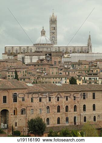 Stock Image -  Tuscany, Italy, Siena, Toscana, Europe, Scenic view of the city of Siena.. Fotosearch