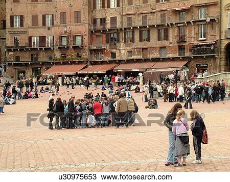Stock Image -  Tuscany, Italy, Siena, Toscana, Europe, Piazza del Campo in the city of Siena.. Fotosearch