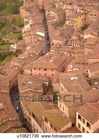 Tuscany, Italy, Siena, Toscana, Europe, Aerial view of the rooftops and city of Siena from The Torre del Mangia. View Large Photo Image Stock Photo - Tuscany, Italy, Siena, Toscana, Europe, Aerial view of the rooftops and city of Siena from The Torre del Mangia.. Fotosearch