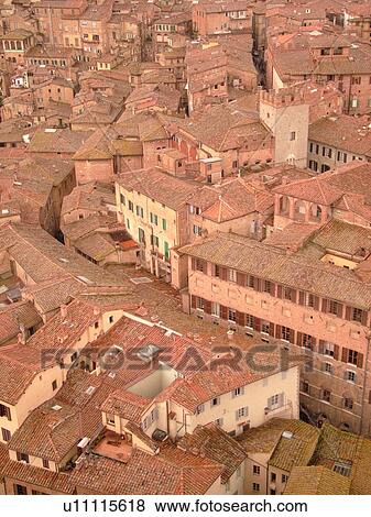 Tuscany, Italy, Siena, Toscana, Europe, Aerial view of the rooftops and city of Siena from The Torre del Mangia. View Large Photo Image Stock Photo - Tuscany, Italy, Siena, Toscana, Europe, Aerial view of the rooftops and city of Siena from The Torre del Mangia.. Fotosearch