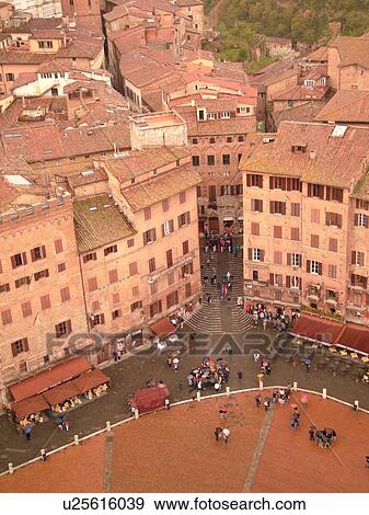 Tuscany, Italy, Siena, Toscana, Europe, Aerial view of the Piazza del Campo in the city of Siena from The Torre del Mangia. View Large Photo Image Stock Photo - Tuscany, Italy, Siena, Toscana, Europe, Aerial view of the Piazza del Campo in the city of Siena from The Torre del Mangia.. Fotosearch