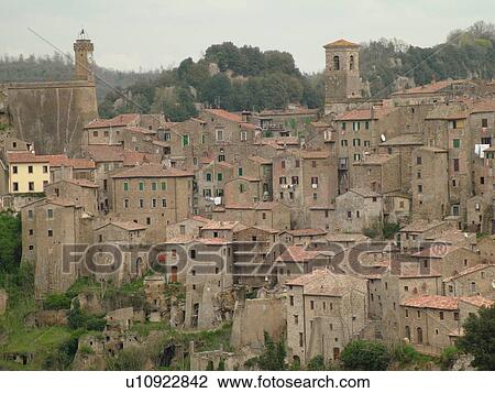 Tuscany, Italy, Sorano, Toscana, Europe, View of the medieval walled city of Sorano in Tuscany. View Large Photo Image Stock Image - Tuscany, Italy, Sorano, Toscana, Europe, View of the medieval walled city of Sorano in Tuscany.. Fotosearch