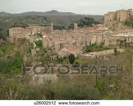 Tuscany, Sorano, Italy, Toscana, Europe, View of the medieval walled city of Sorano in Tuscany. View Large Photo Image Stock Image - Tuscany, Sorano, Italy, Toscana, Europe, View of the medieval walled city of Sorano in Tuscany.. Fotosearch